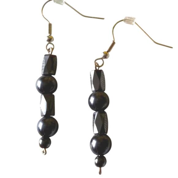 Onyx & Black Pearls Pierced Earrings Silver Dangle Beaded Elegant Quiet Luxury - Picture 1 of 5